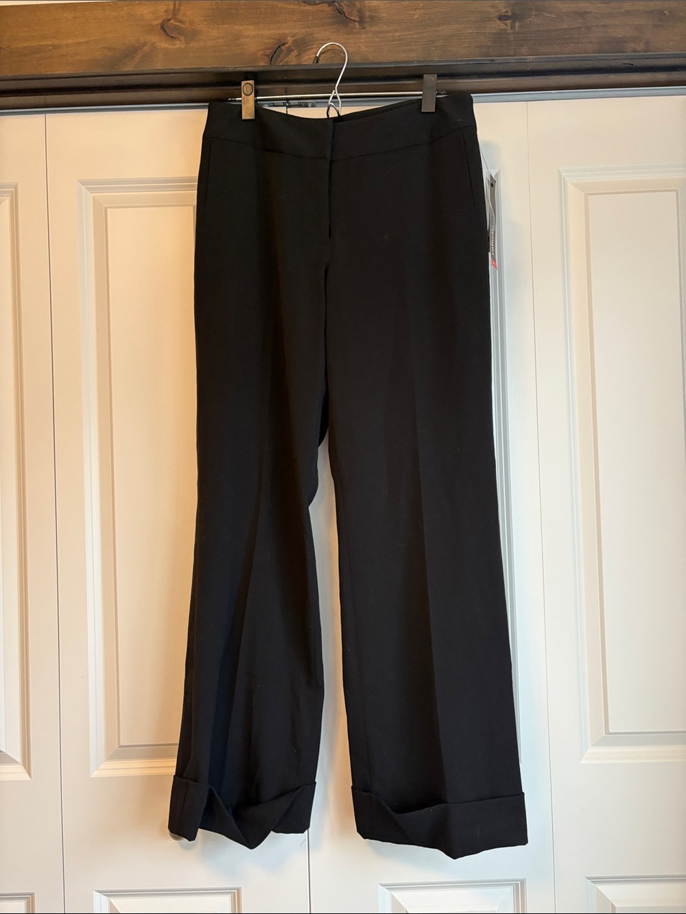 Black Wide-Leg Cuffed Dress Pants